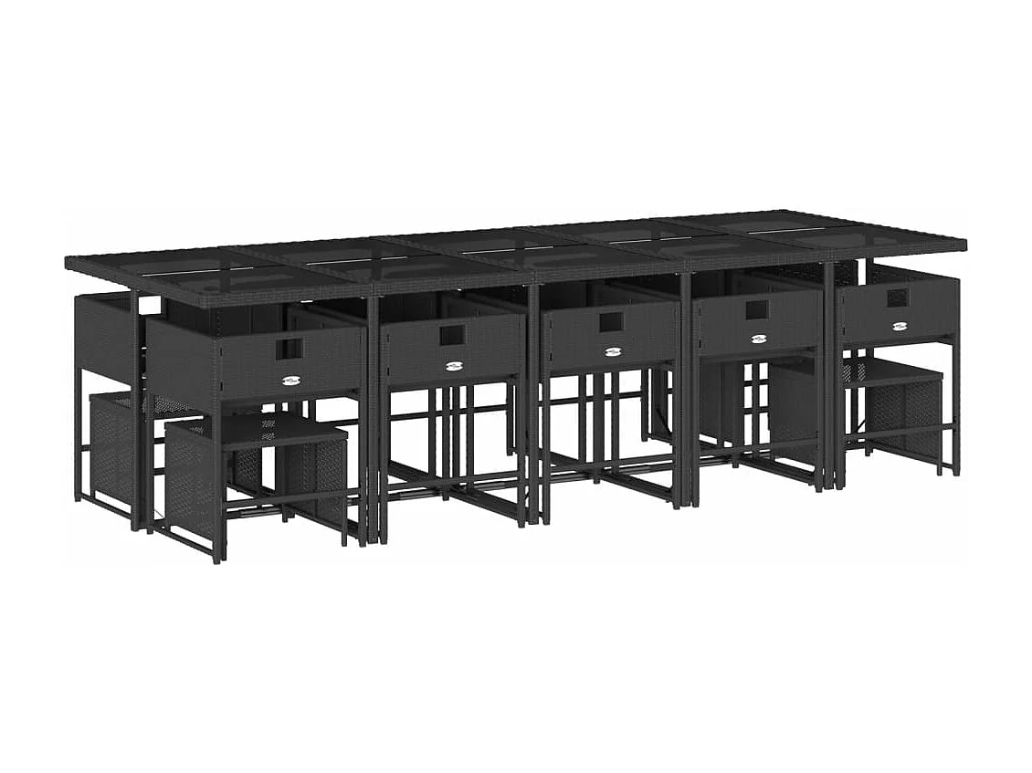 15 pcs conjunto de jantar p/jardim com almofadões vime PE preto