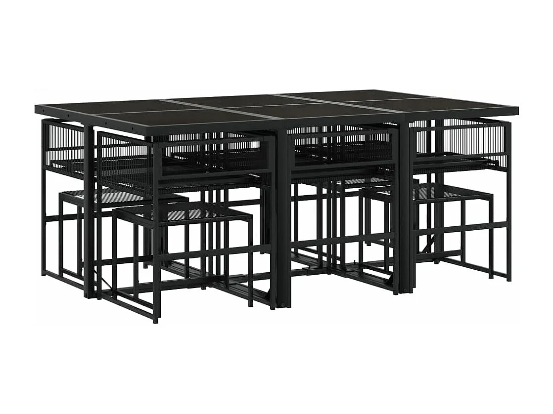 11-tlg. Garten-Essgruppe mit Kissen Schwarz Poly Rattan