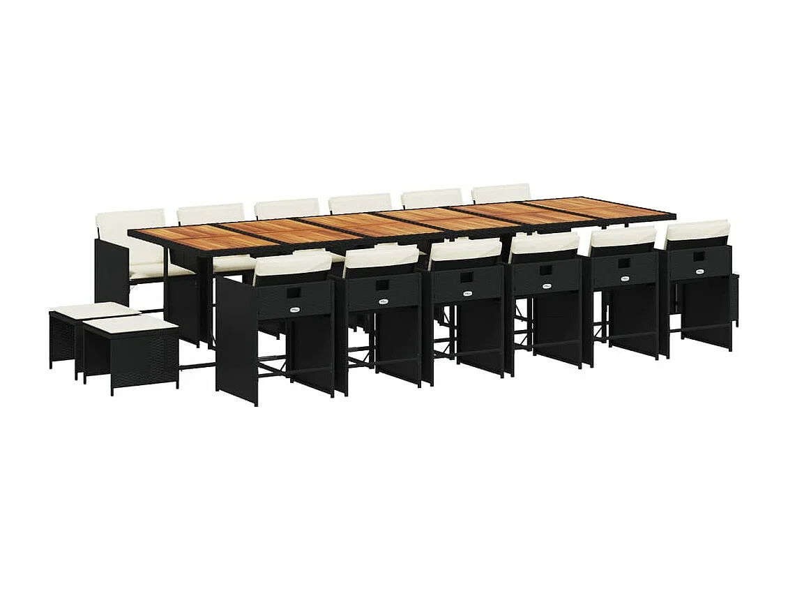 Ensemble à manger de jardin 17 pcs coussins noir résine tressée