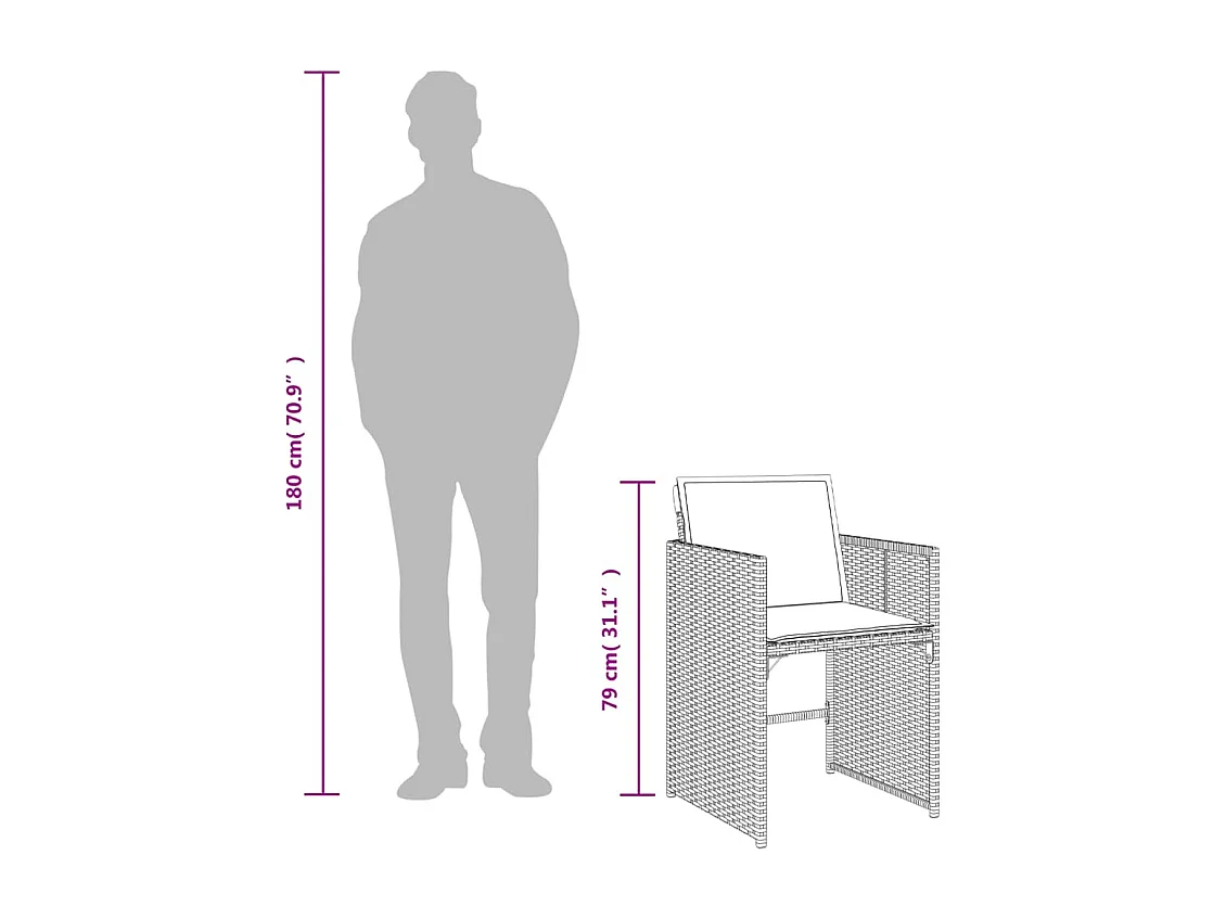 5pcs conj. jantar jardim c/ almofadões vime PE bege misturado