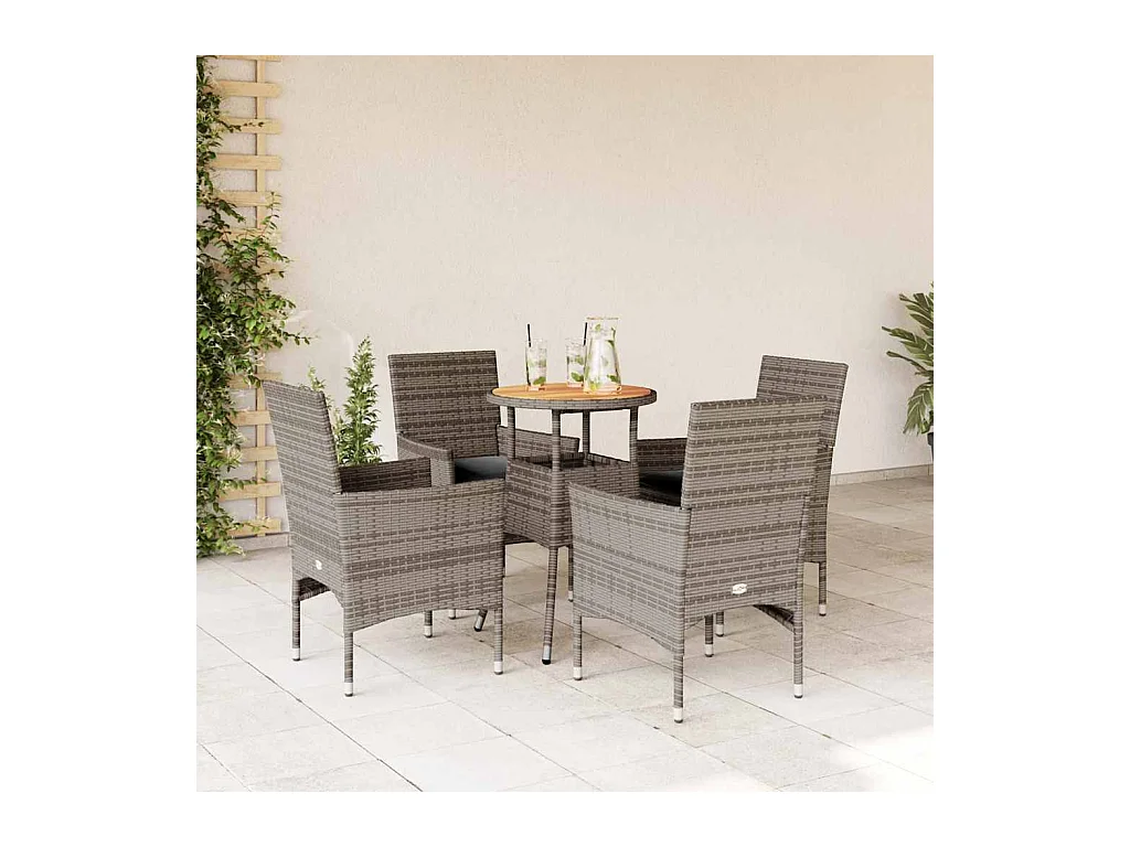 Ensemble à manger de jardin et coussins 5 pcs gris rotin acacia