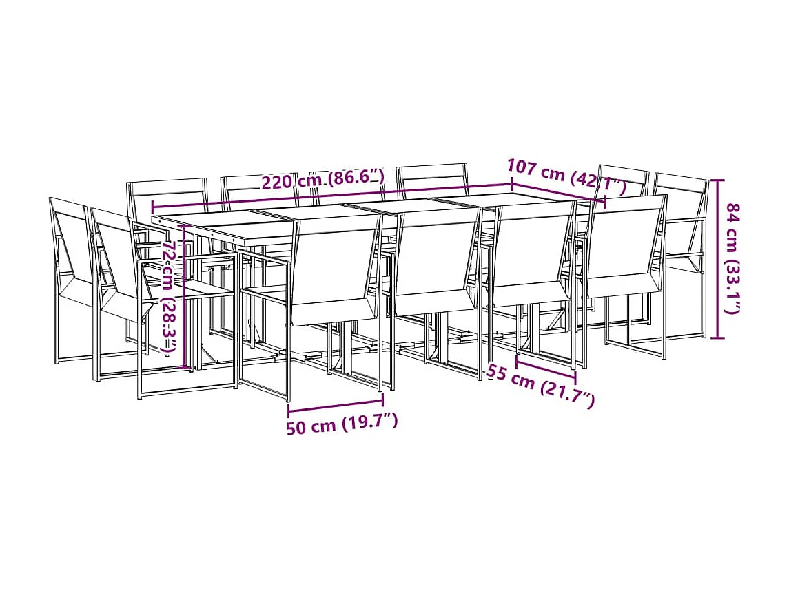 Ensemble à manger de jardin 13 pcs noir textilène