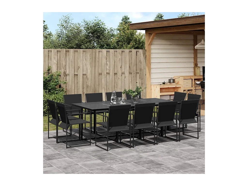13 pcs conjunto de jantar para jardim textilene preto