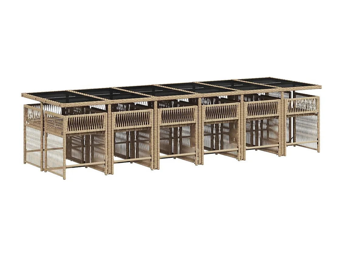 Set Pranzo da Giardino 13 pz con Cuscini Beige Misto Polyrattan