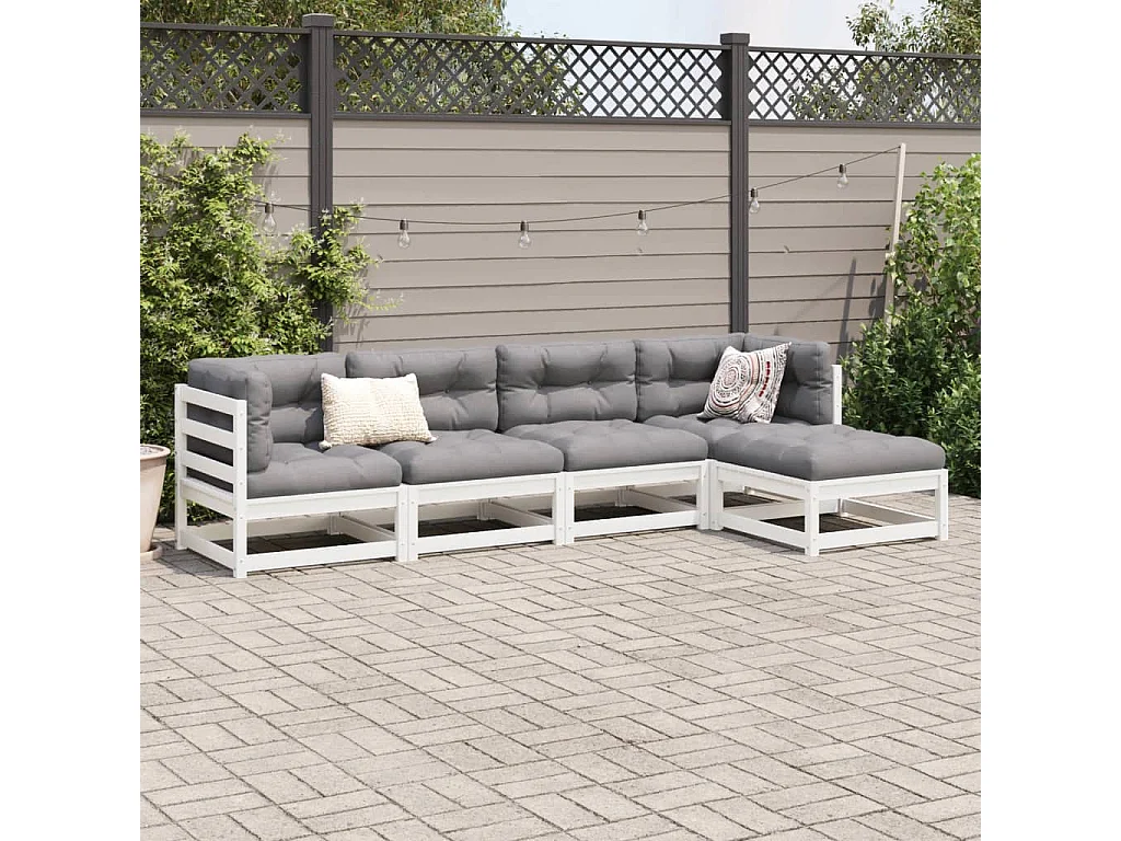 5-tlg. Garten-Sofagarnitur Weiß Massivholz Kiefer