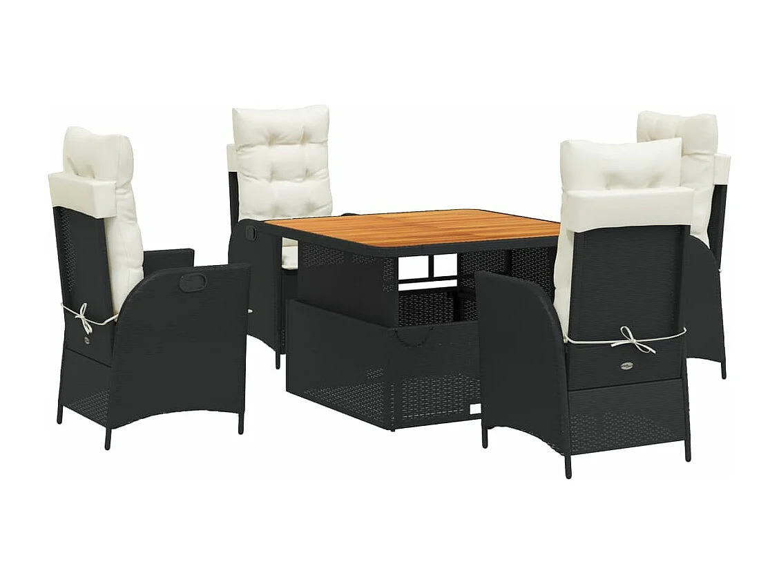 Ensemble à manger de jardin coussins 5pcs Noir Résine tressée