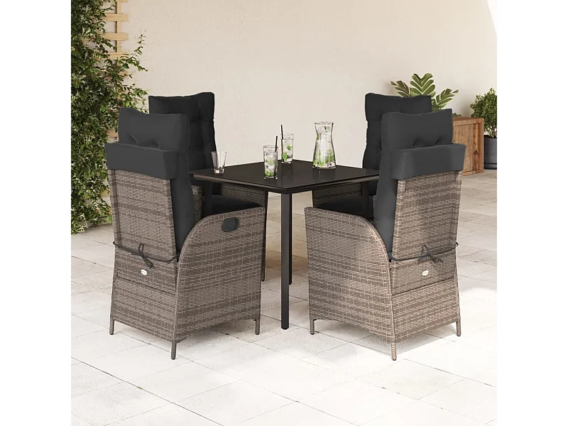 Set da Pranzo da Giardino 5 pz con Cuscini in Polyrattan Grigio