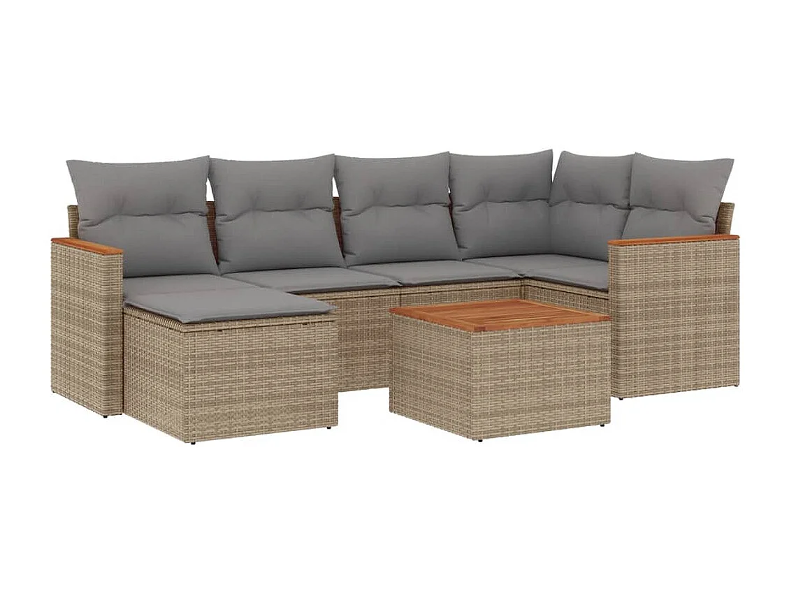 7-delige Loungeset met kussens poly rattan gemengd beige