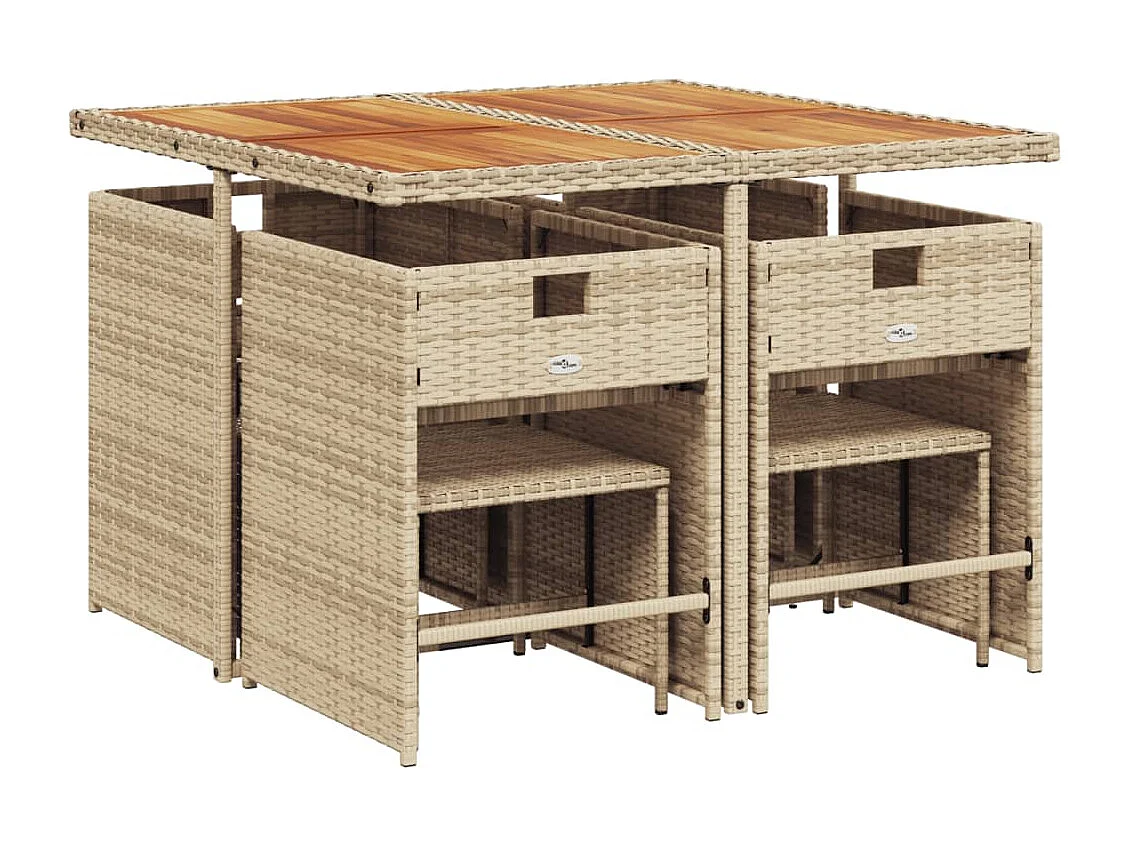 Ensemble à manger de jardin et coussins 9 pcs beige Poly rotin