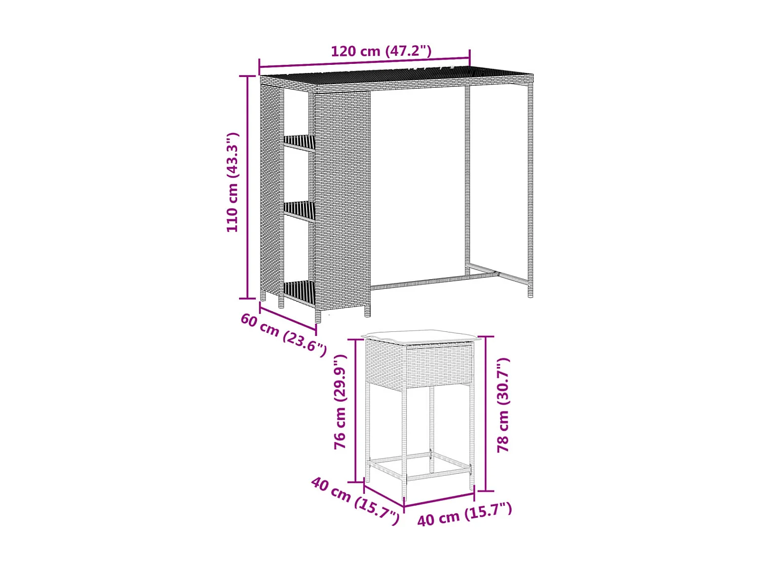 Set Bar da Giardino 5 pz con Cuscini in Polyrattan Grigio
