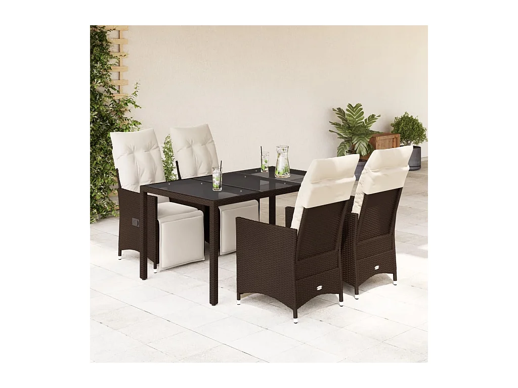 Ensemble de bistro de jardin 5 pcs coussins marron poly rotin