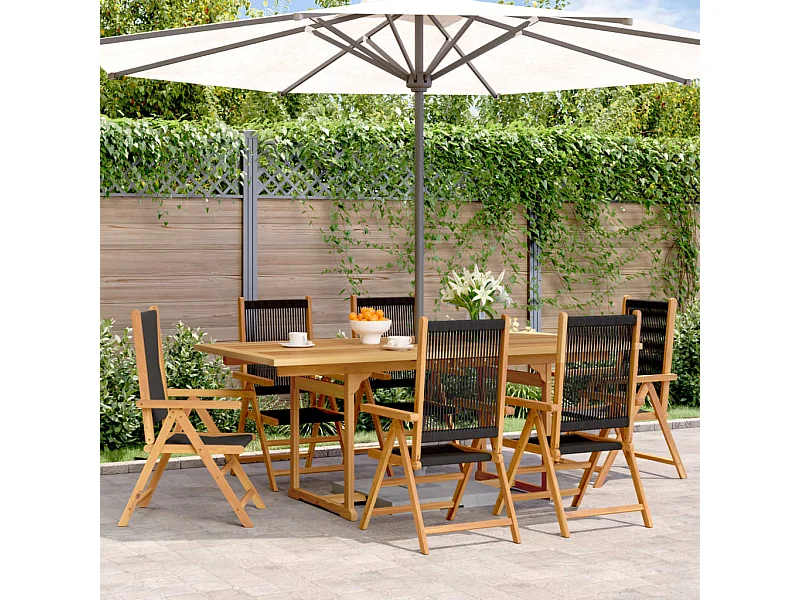 Ensemble à Manger de jardin 7pcs noir polypropylène bois massif