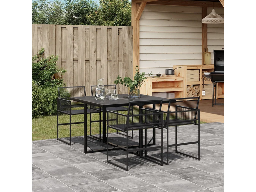 5 pcs conjunto de jantar p/ jardim vime PE preto