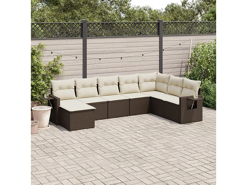 Set Divani da Giardino 8 pz con Cuscini Marrone in Polyrattan