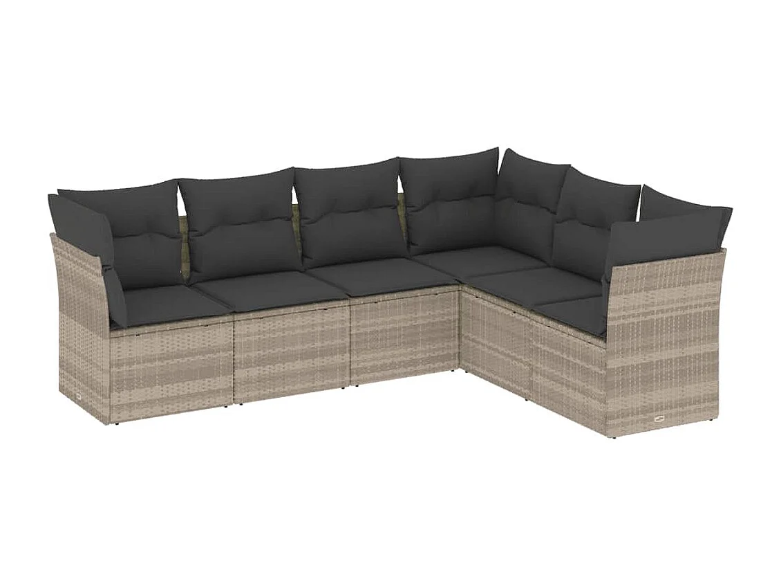 6 pcs conj. sofás jardim com almofadões vime PE cinzento-claro