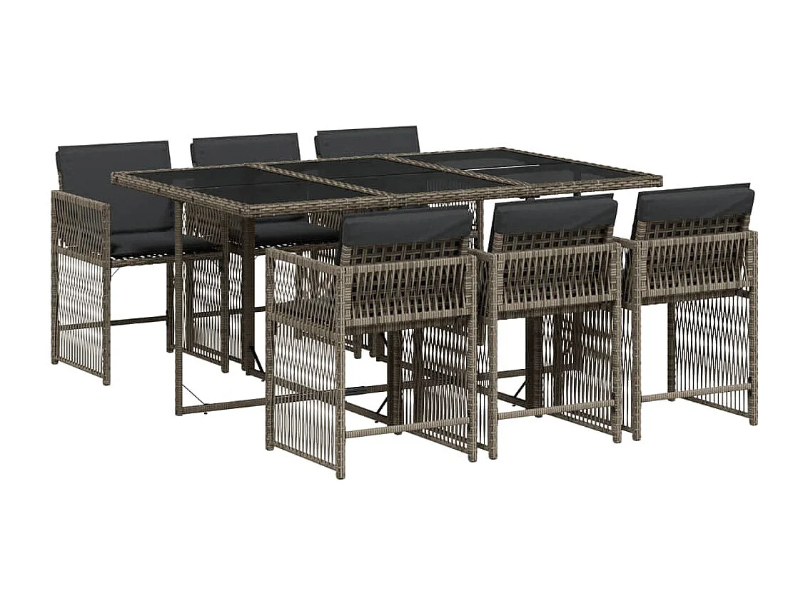 Ensemble à manger de jardin et coussins 7 pcs gris rotin