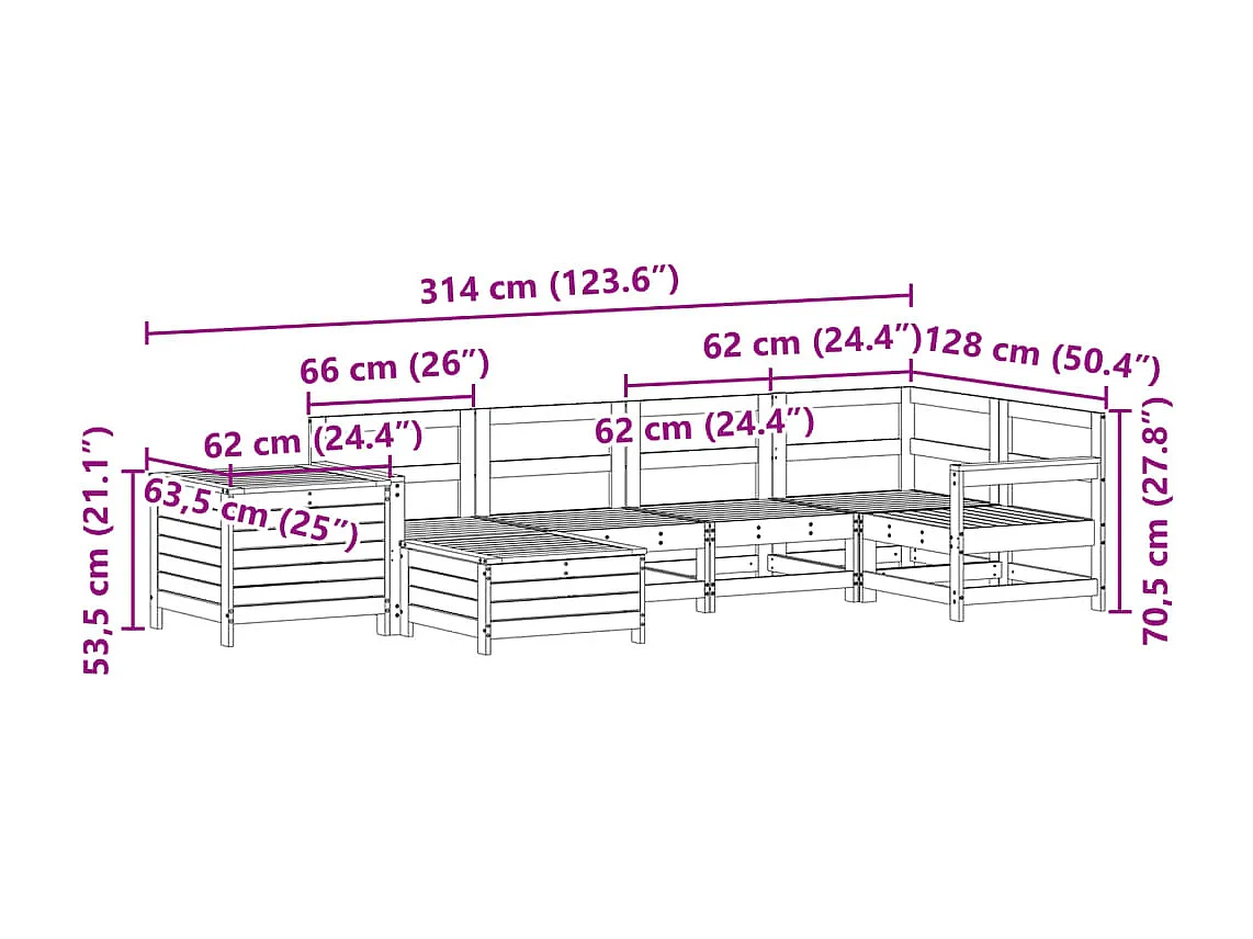 Salon de jardin 7 pcs bois massif sapin de douglas