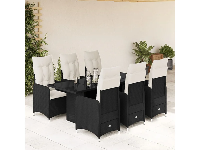 Ensemble de bistro de jardin 7 pcs coussins noir poly rotin