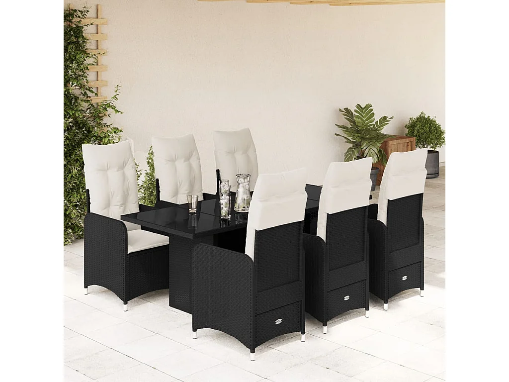 Ensemble de bistro de jardin 7 pcs coussins noir poly rotin