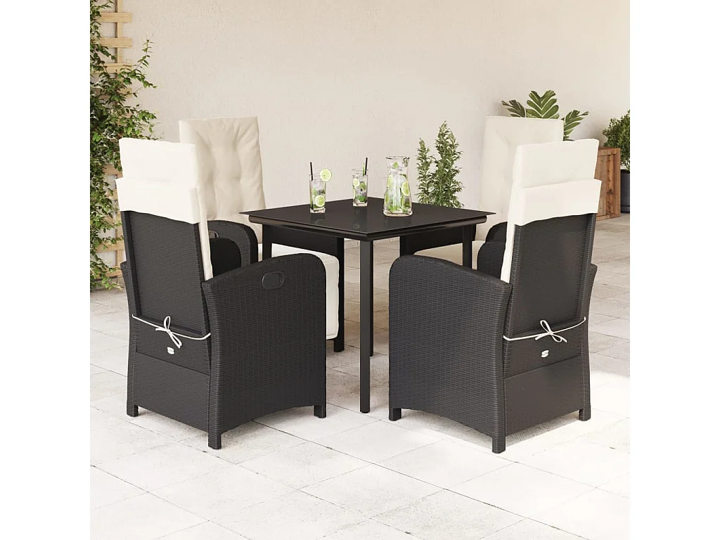Ensemble à manger de jardin coussins 5pcs Noir Résine tressée