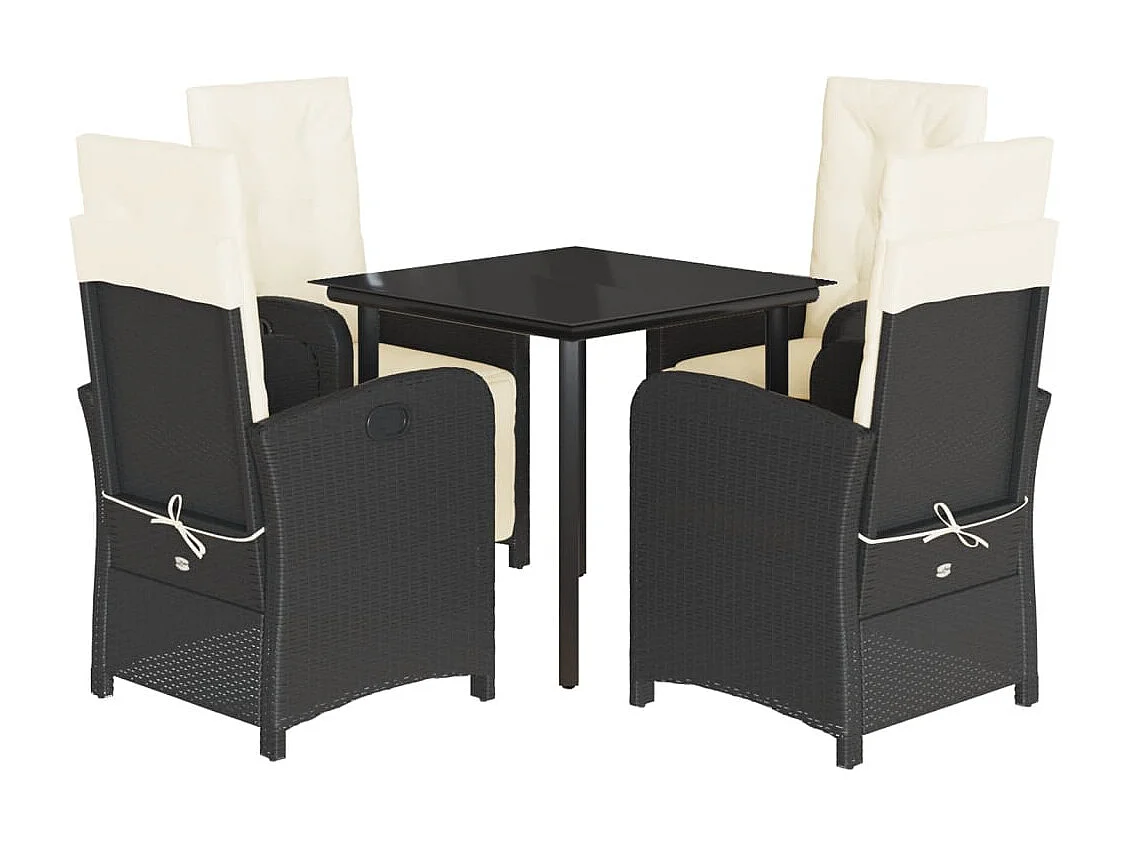 Ensemble à manger de jardin coussins 5pcs Noir Résine tressée