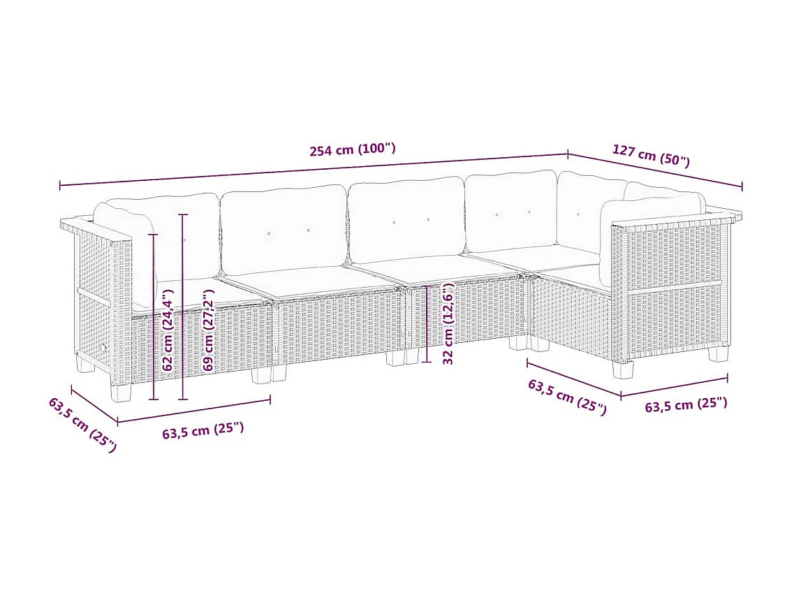 Set Divani da Giardino 5 pz con Cuscini in Polyrattan Nero