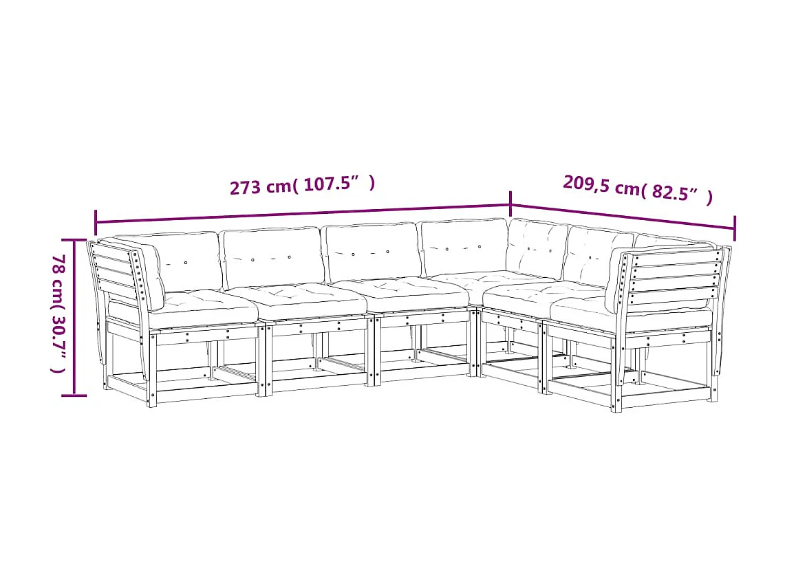 Set Divani Giardino 6 pz con Cuscini Legno Massello di Douglas