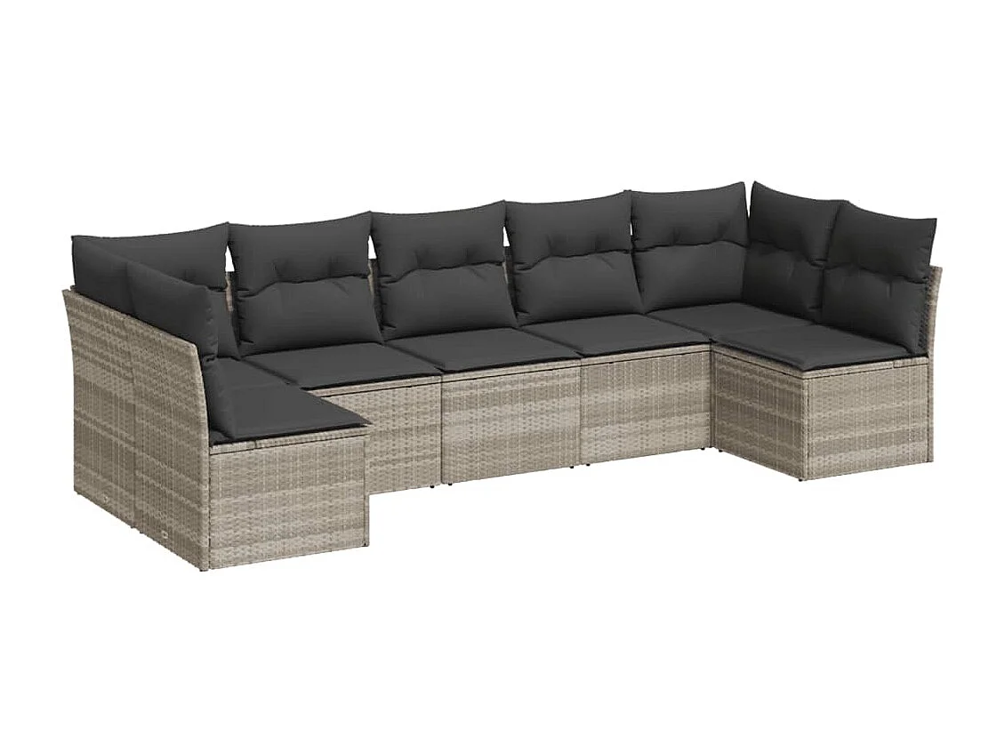 Salon de jardin avec coussins 7 pcs gris clair résine tressée