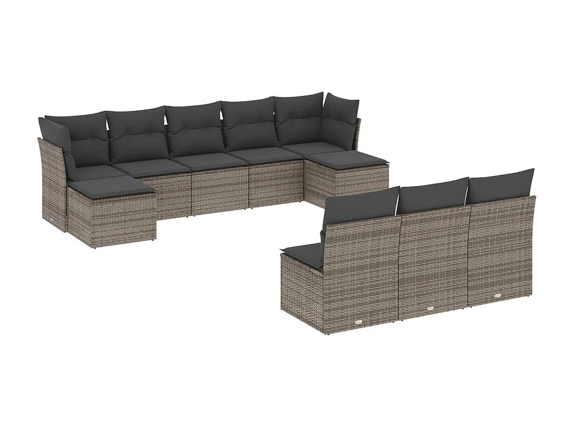 Set Divano da Giardino 10 pz con Cuscini Grigio in Polyrattan