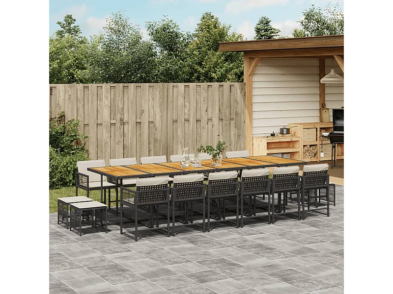 Set de muebles jardín 17 pzas con cojines ratán sintético negro