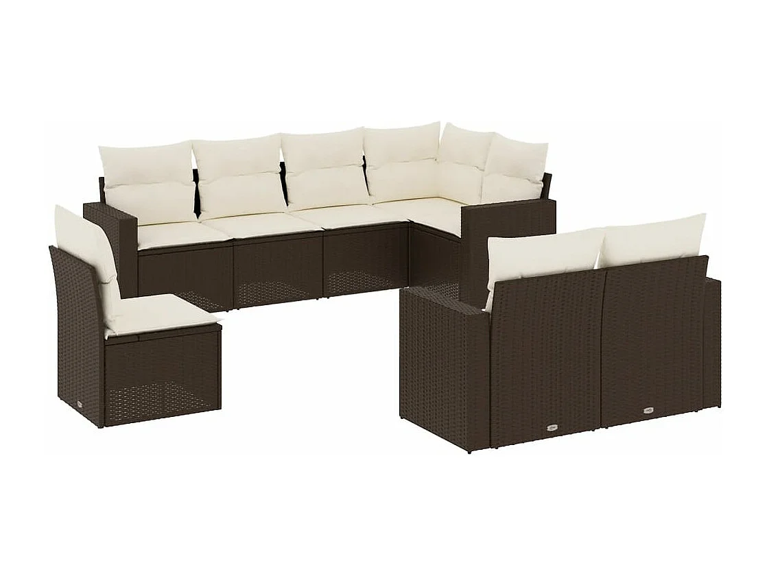 Set Divani da Giardino 8 pz con Cuscini Marrone in Polyrattan