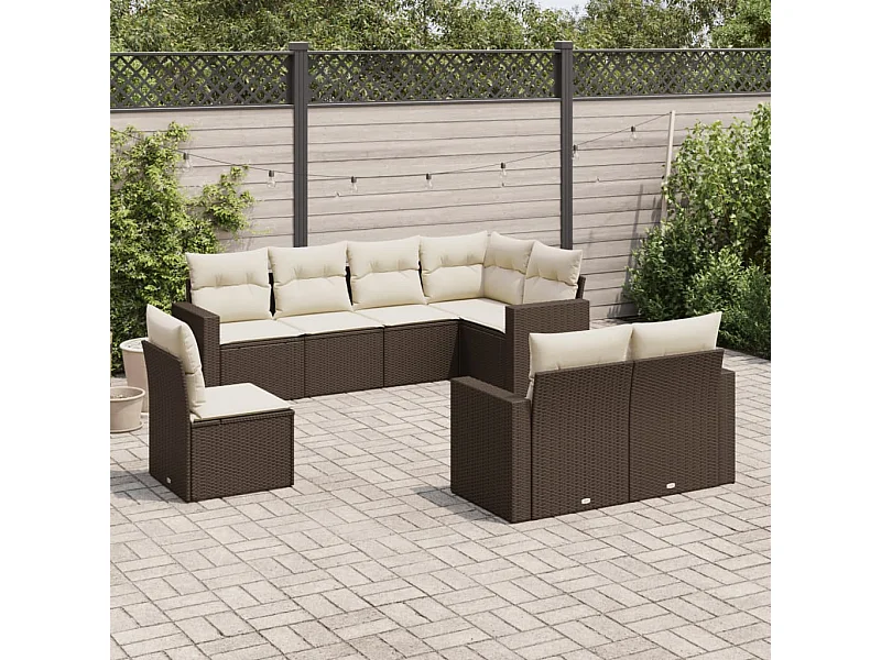 Set Divani da Giardino 8 pz con Cuscini Marrone in Polyrattan