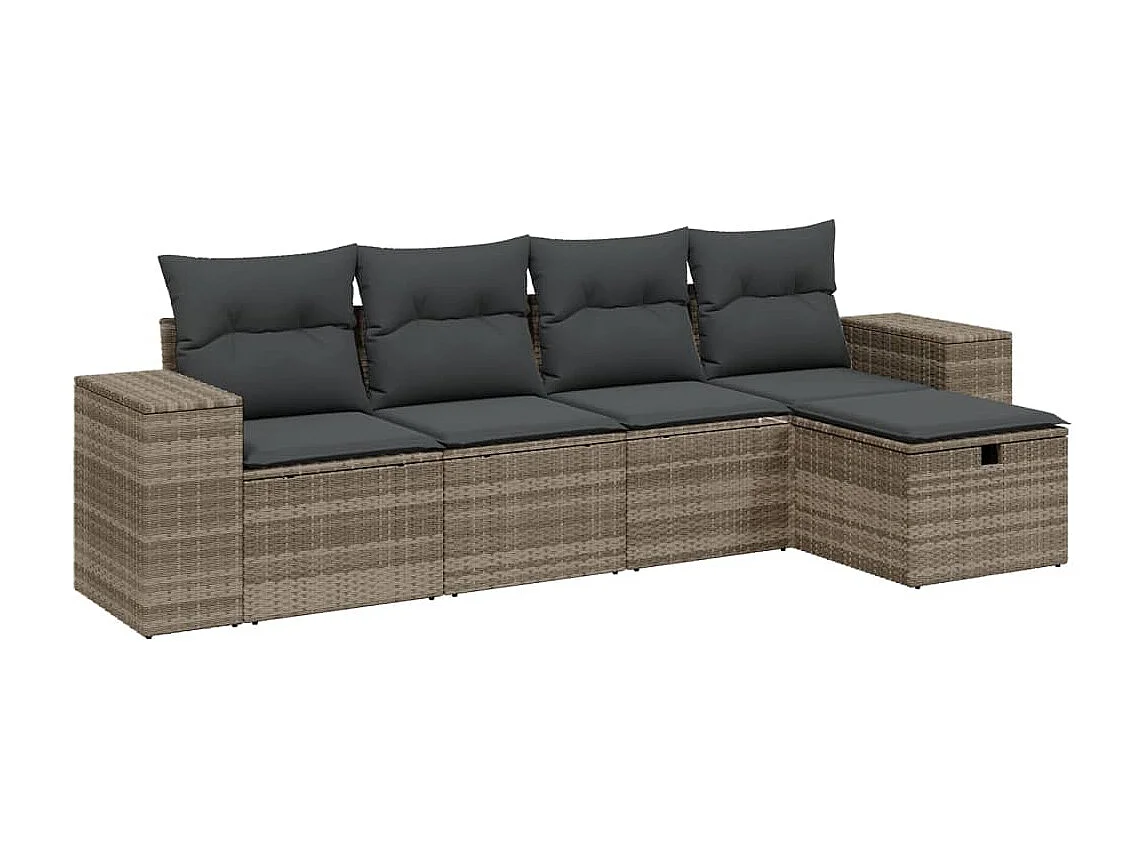 5-delige Loungeset met kussens poly rattan lichtgrijs