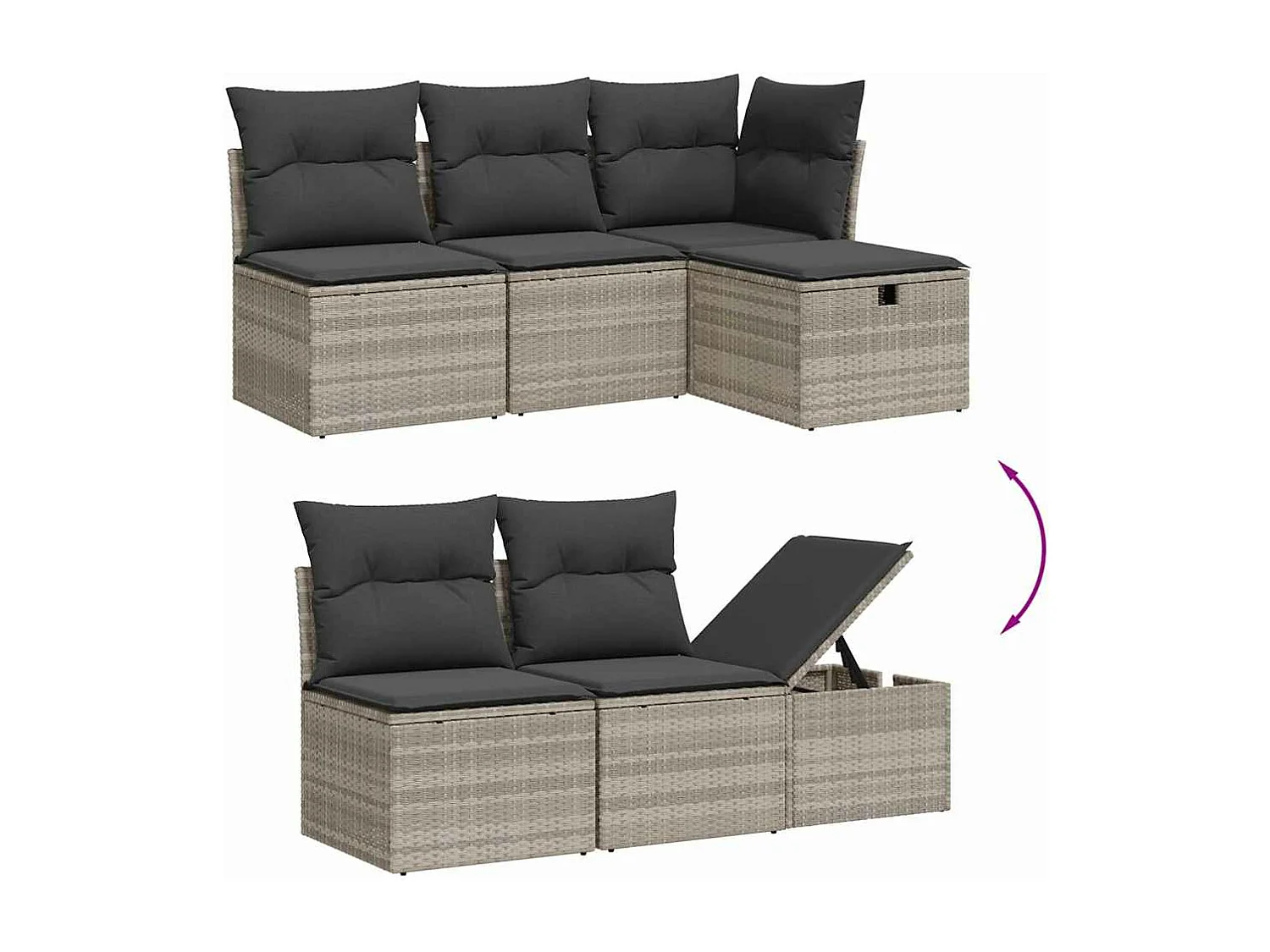 5-delige Loungeset met kussens poly rattan lichtgrijs