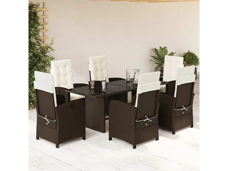 Ensemble à manger de jardin et coussins 7 pcs marron rotin