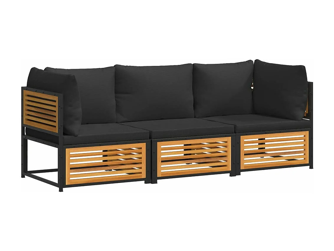 Salon de jardin avec coussins 3 pcs bois massif d'acacia