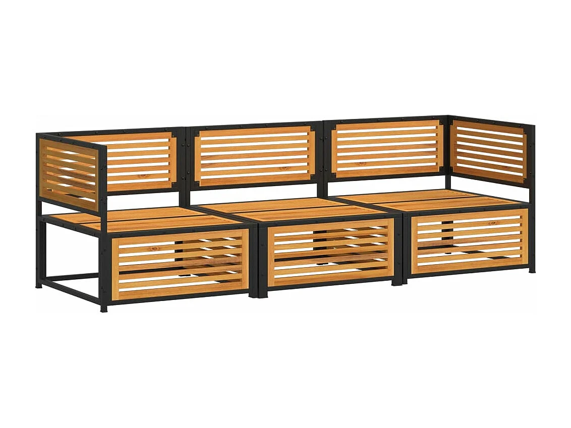 Salon de jardin avec coussins 3 pcs bois massif d'acacia