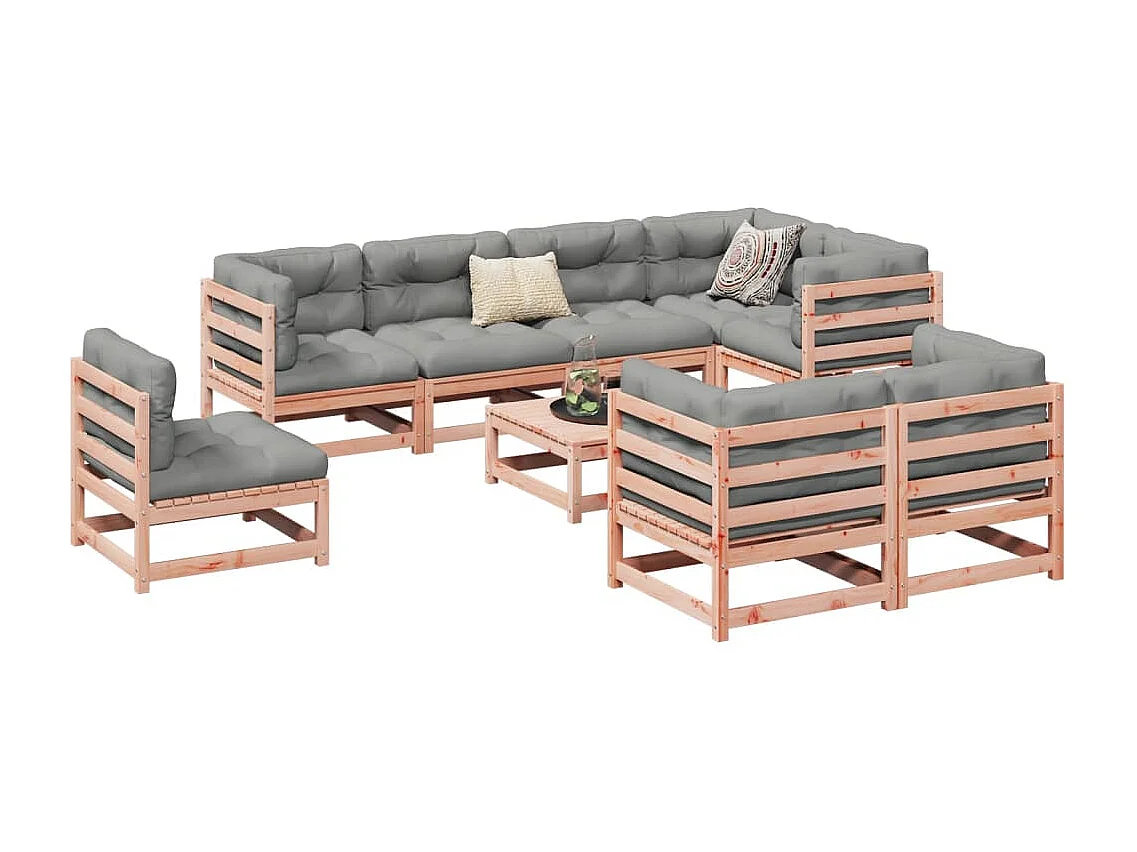 Salon de jardin 9 pcs avec coussins sapin de douglas solide