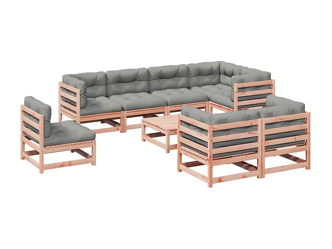 Salon de jardin 9 pcs avec coussins sapin de douglas solide
