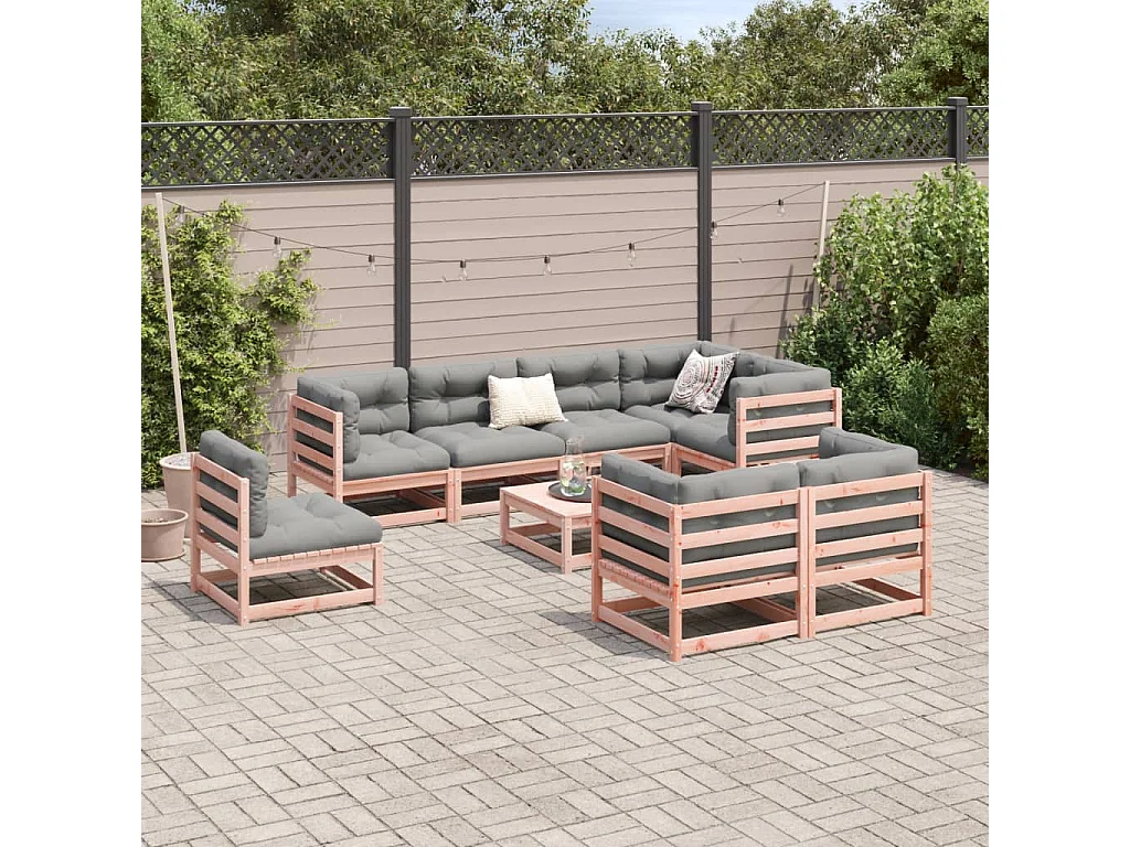 Salon de jardin 9 pcs avec coussins sapin de douglas solide