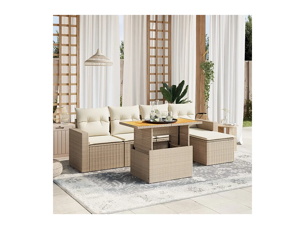 Salon de jardin avec coussins 6 pcs beige résine tressée