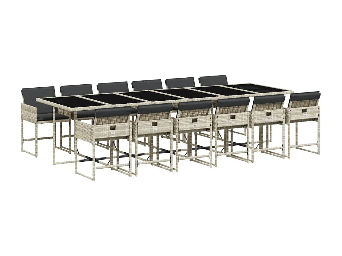 Set da Pranzo da Giardino 13pz con Cuscini Grigio in Polyrattan