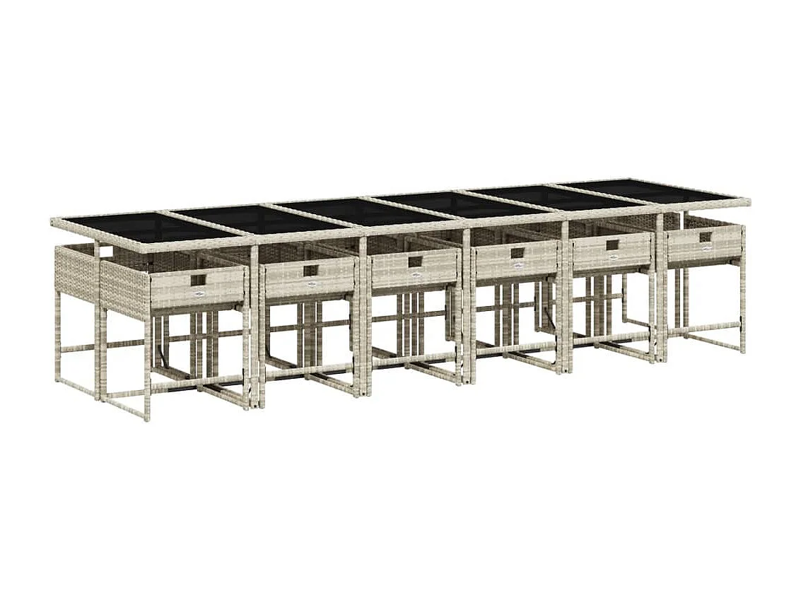 Set da Pranzo da Giardino 13pz con Cuscini Grigio in Polyrattan