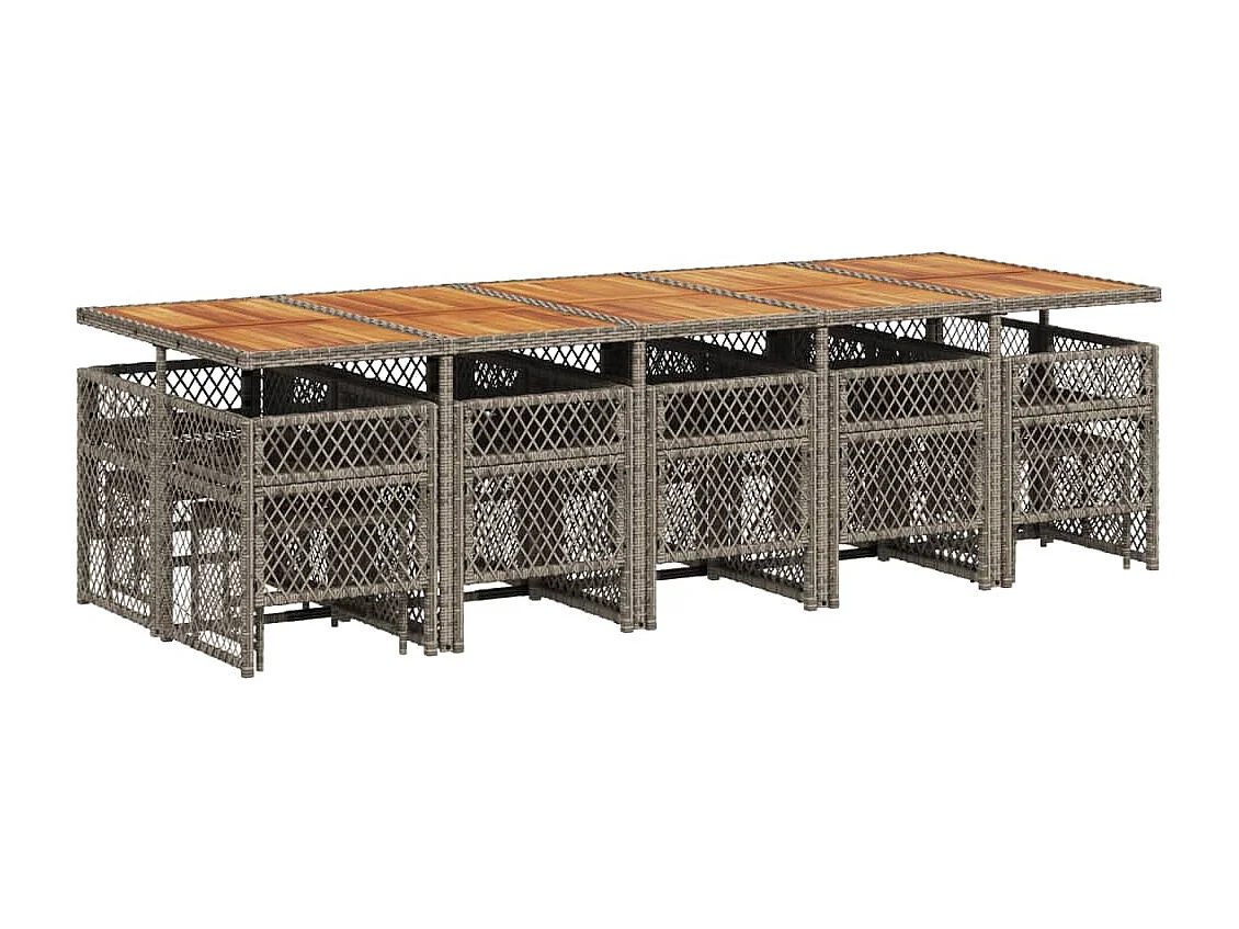 Set da Pranzo da Giardino 15 pz con Cuscini Grigio Polyrattan