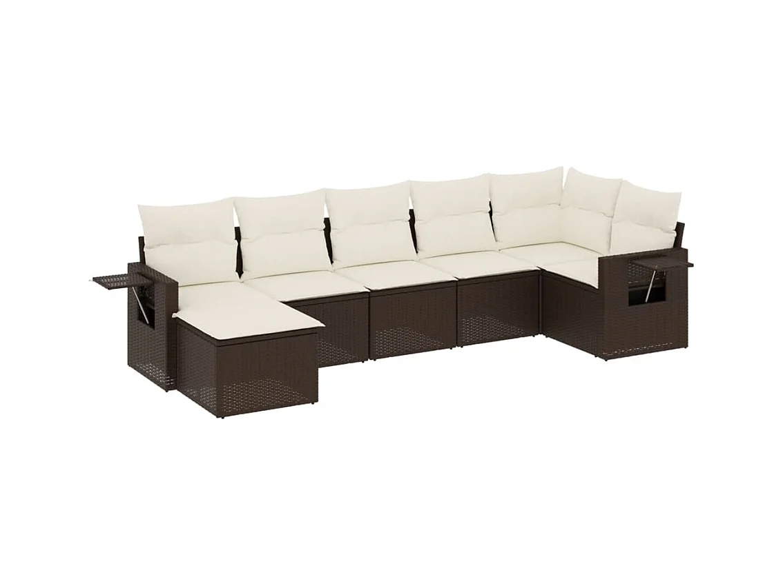 7-tlg. Garten-Sofagarnitur mit Kissen Braun Poly Rattan