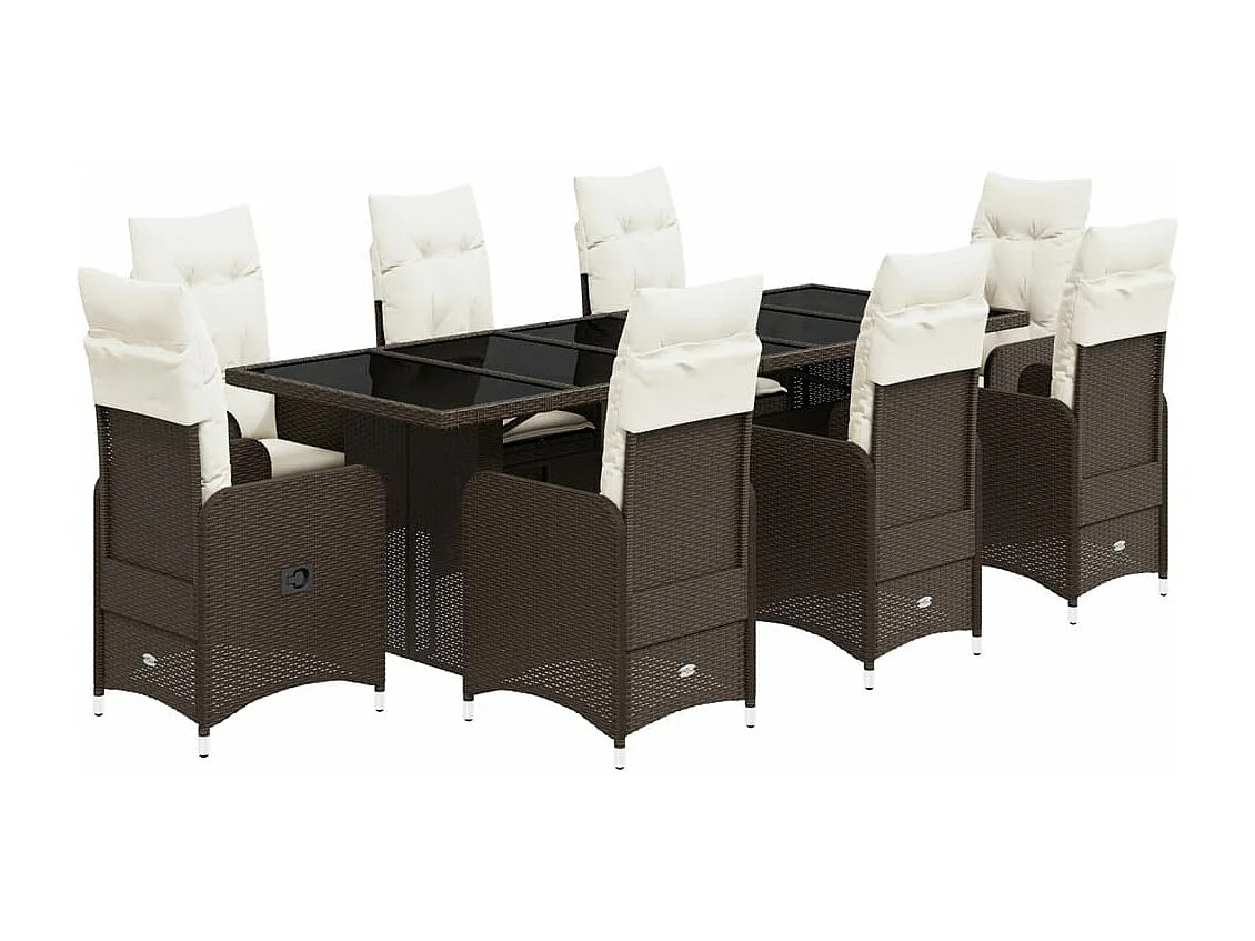 Set Bistrò da Giardino 9 pz con Cuscini in Polyrattan Marrone