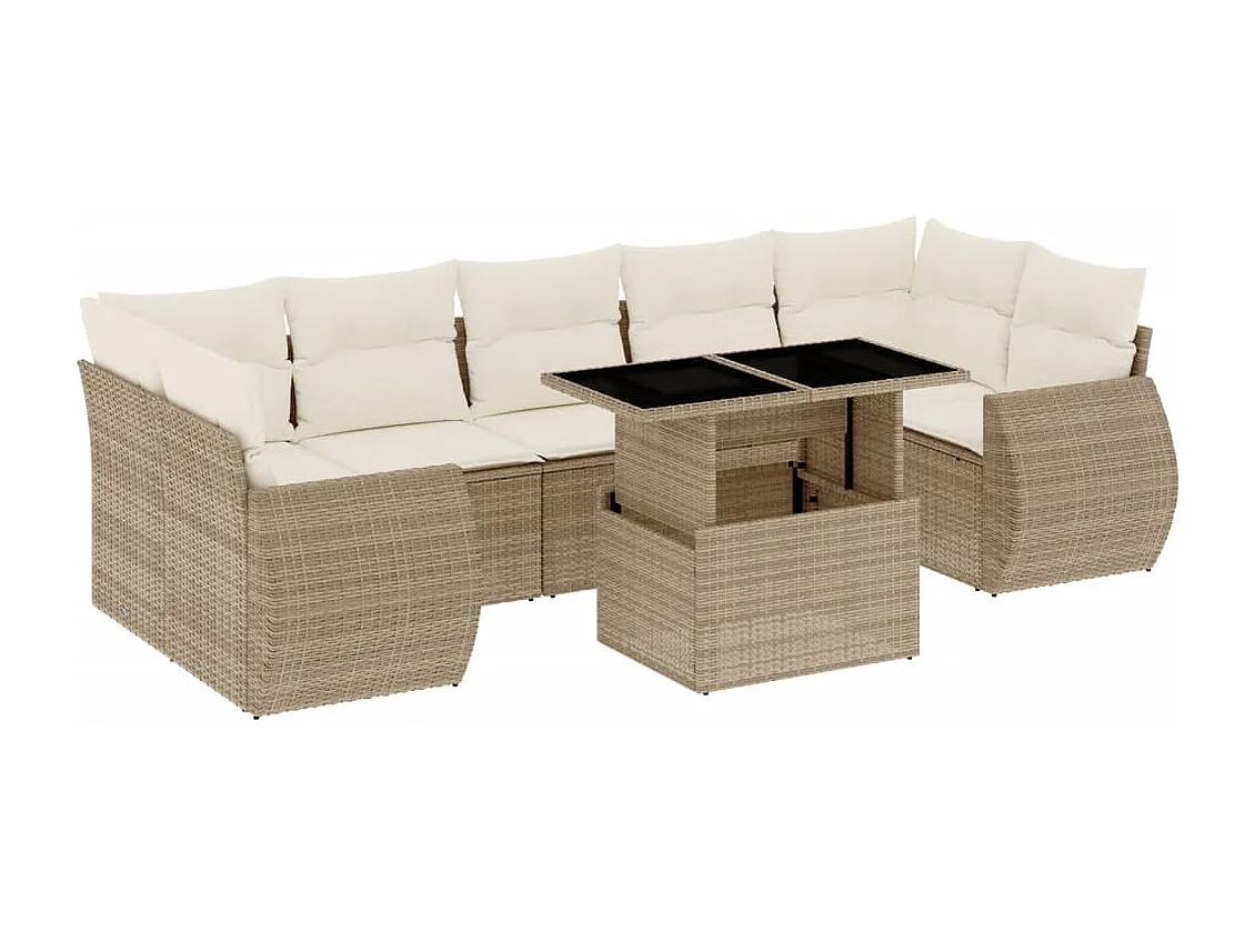 8-tlg. Garten-Sofagarnitur mit Kissen Beige Poly Rattan