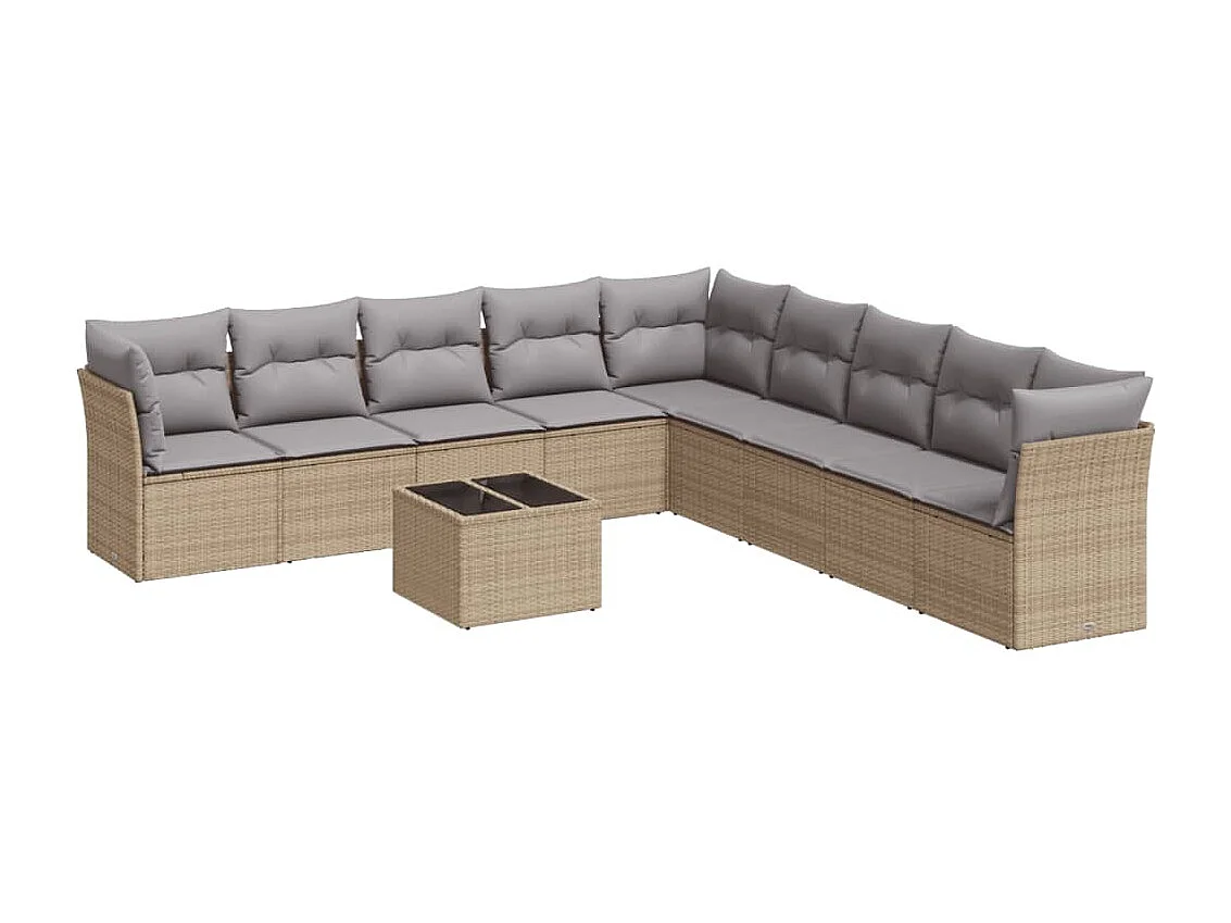 Set Divano da Giardino 10 pz con Cuscini Beige in Polyrattan