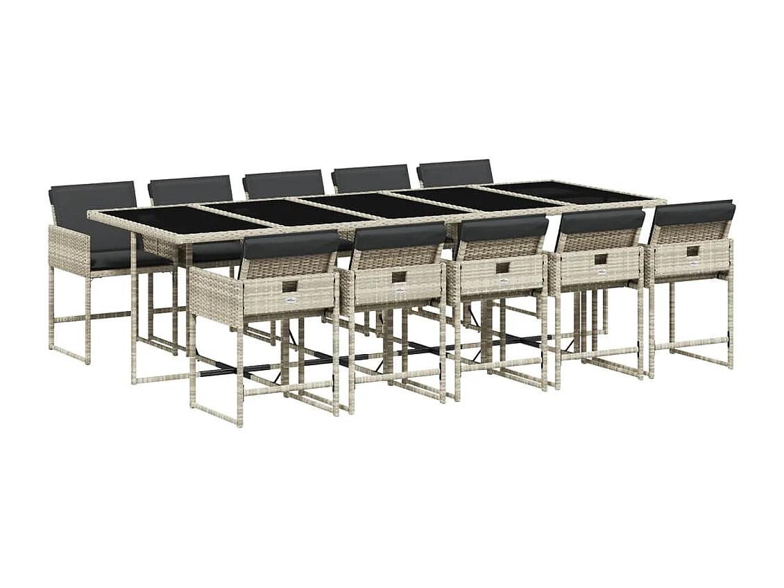 Ensemble à manger de jardin 11pcs avec coussins gris poly rotin