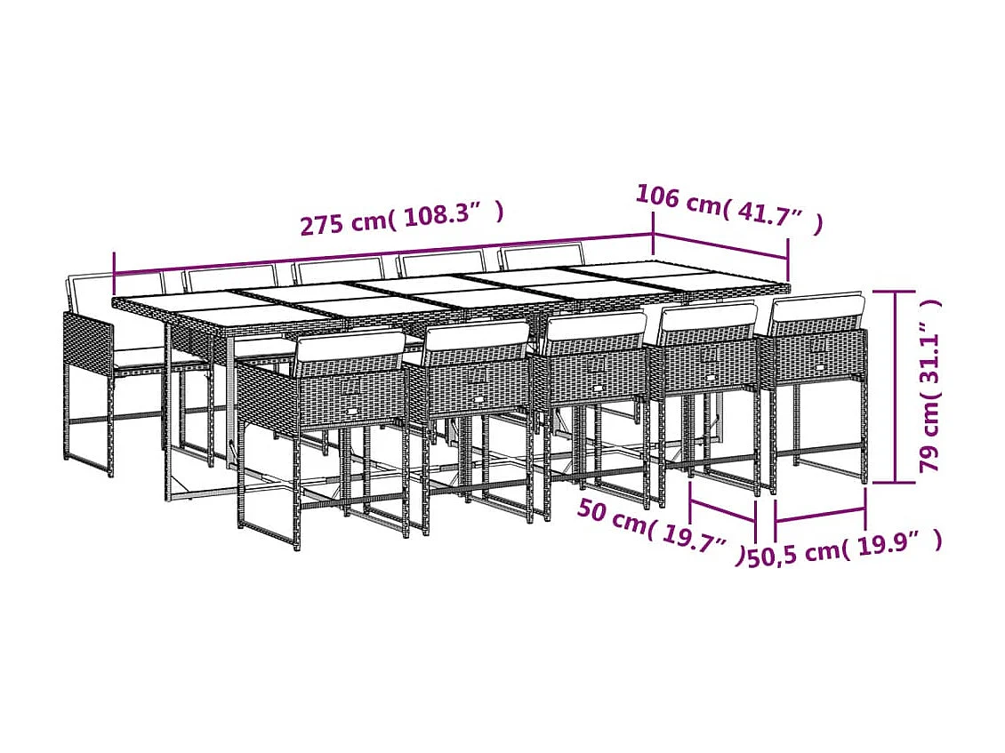Ensemble à manger de jardin 11pcs avec coussins gris poly rotin
